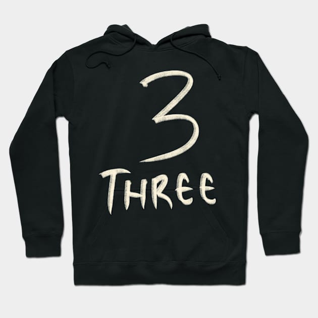 Hand Drawn Number Letter 3 Three Hoodie by Saestu Mbathi